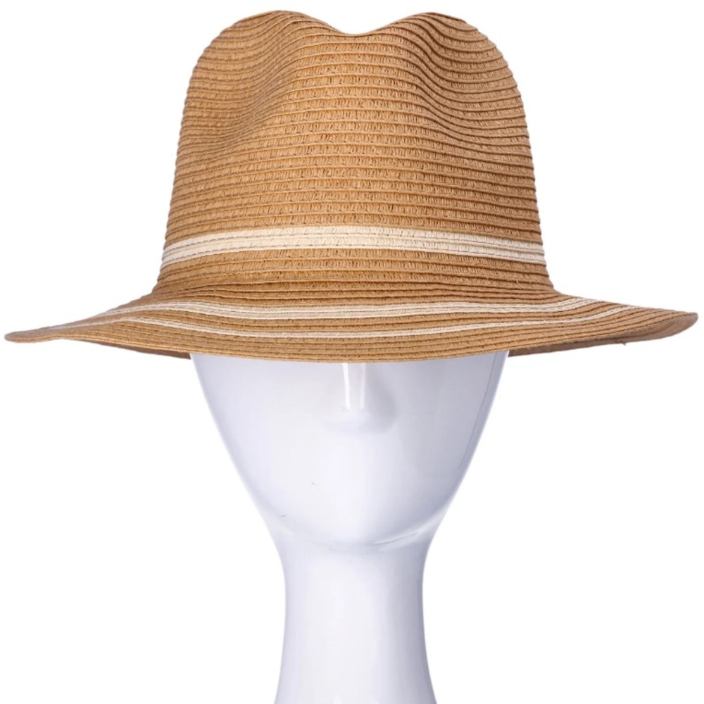 💕5/$15 Time and Tru Women’s Panama weave Straw Fedora in Beige NEW with …